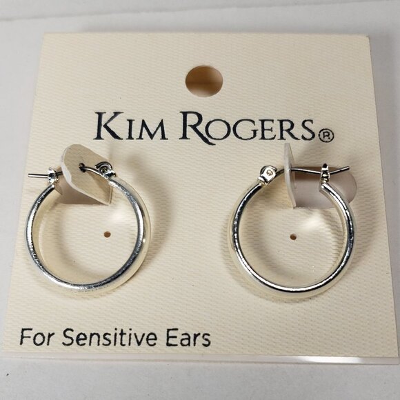 Polished Silver-tone Latch back Small Hoop Earrings - Picture 1 of 6